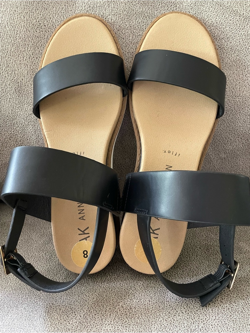 NWT Anne Klein Flex Black Two-Band Ankle-Strap Sandals Size 8
